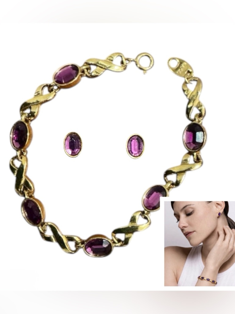 Avon Amethyst Earrings & Bracelet